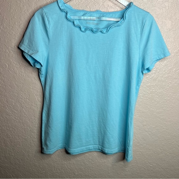 Talbots Blue Scalloped Prima Cotten Top - Picture 2 of 7